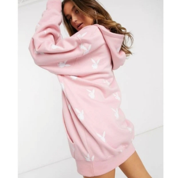 Pink Playboy X Extreme Oversized Repeat Print Hoodie Dress - Picture 2 of 8
